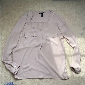 Beige simple long sleeve blouse